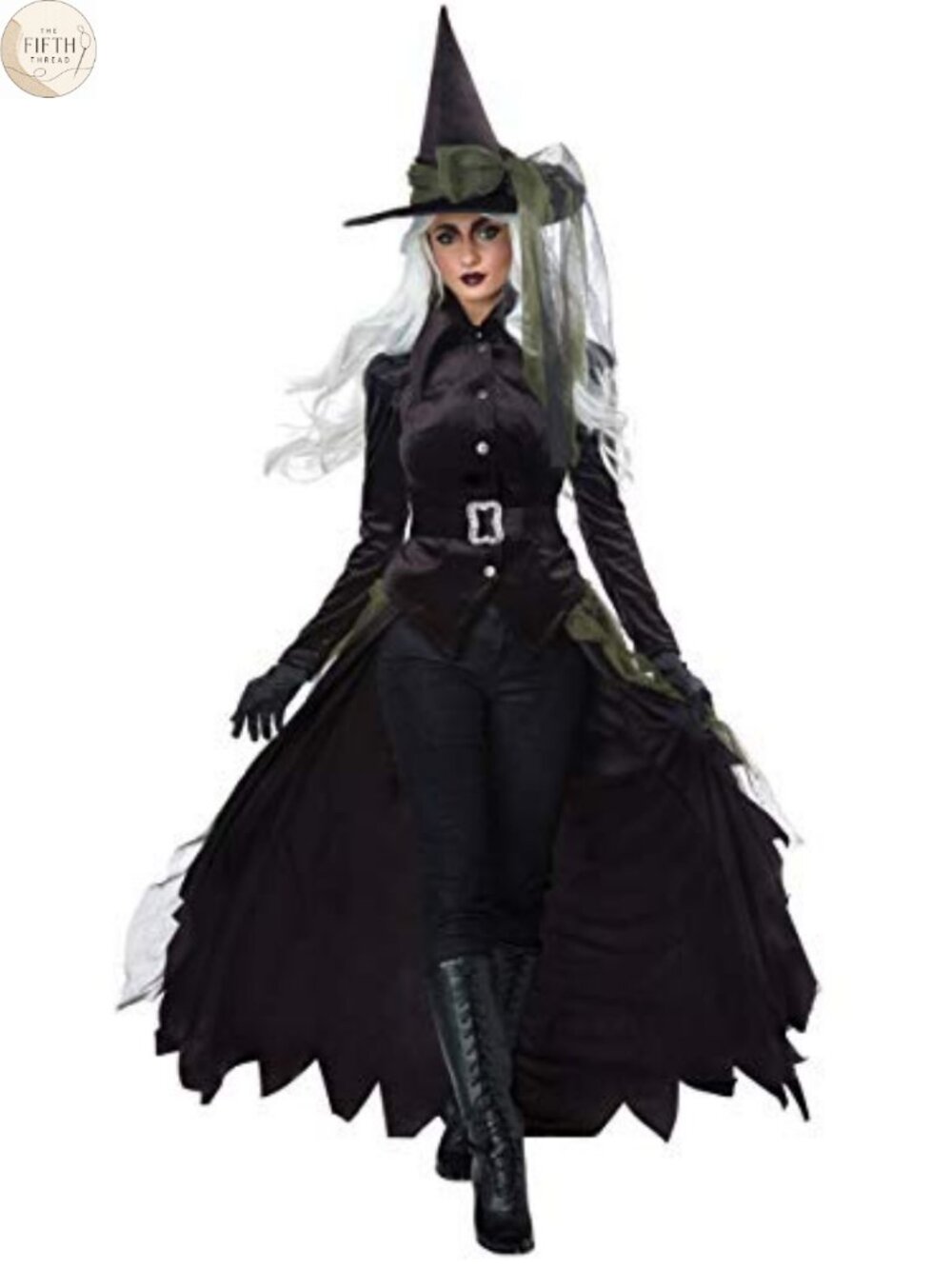 Women's Cool Witch Costume 2-Piece Knit Hat Jacket Belt Skirt Halloween